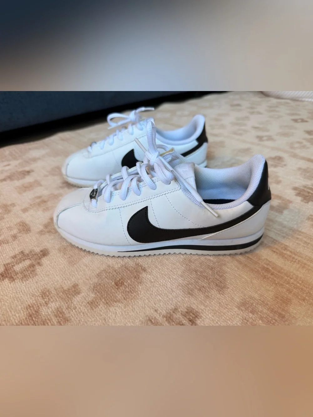 Nike White and Black Low-Top Cortez Sneakers